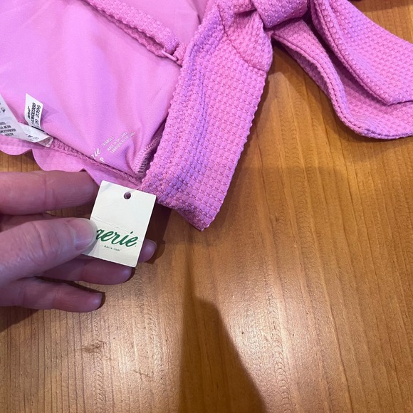 NWT Aerie Waffle Scalloped Tie Longline Triangle Bikini Top Pink S/P A10 - Picture 4 of 6